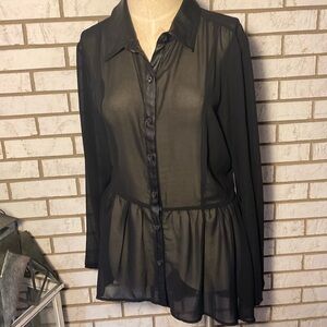 Bongo Plus / Black sheer blouse / leather look trim lace insert  size 1X